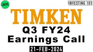 Timken India Q3 FY24 Earnings Call  Timken India Limited FY24 Q3 Concall [upl. by Winna]