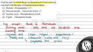 Find the pair in which the given biomolecule is not correctly matched with the type of bond pres [upl. by Estes615]