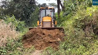 Rural Mountain Village Rice Farm Road Rework and Test Driving JCB Backhoe on It [upl. by Ajan]