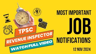 Job Notifications  TPSC Revenue Inspector Recruitment  12 November 2024  By  Palash Saha [upl. by Bald]