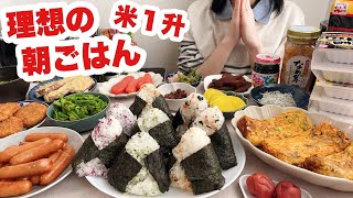 【大食い】最高の朝ご飯できたよー！【納豆 梅干し なめ茸 卵かけ おにぎり ウィンナー 卵焼き 明太子 のりたま】 [upl. by Yesima159]