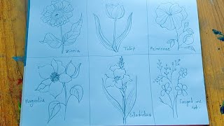 🌷6 flowers in one frame🌸 art drawing painting [upl. by Ellicott]