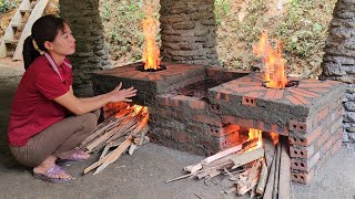 Making a simple wood stove with red bricks saving fuel  Trieu Thi Hay [upl. by Eitac120]