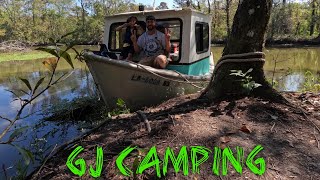 Overnight on our homemade camper boat Cajun yacht [upl. by Dey]