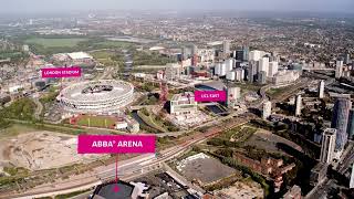 Queen Elizabeth Olympic Park Aerial Flyover  Be Inspired Be Amazed Be Here [upl. by Acinelav919]