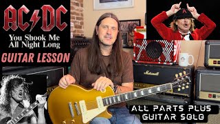 How To Play You Shook Me All Night Long By ACDC  Guitar Lesson Including Guitar Solo  Angus Young [upl. by Ylus131]