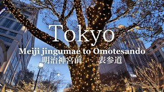 Tokyo Walk→明治神宮前、表参道、ハイブランドが立ち並ぶクリスマスイルミネーション、南青山 イルミネーション、東京、渋谷区 202312 [upl. by Malissia391]