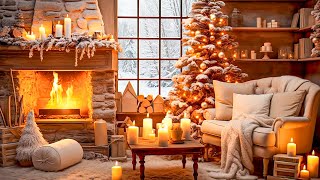 Cozy Christmas Log Cabin Ambience with Christmas Jazz Music and Warm Fireplace [upl. by Odlonyer]