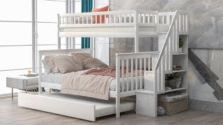 Bellemave Twin over Full Bunk Bed with Trundle and Staircase [upl. by Glogau]