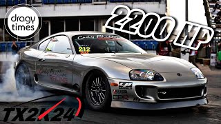 2200 HP 2JZ FULL BILLET ENGINE TOYOTA SUPRA MK4 at TX2K24 DRAG RACING from 0200 mph 0322 kmh [upl. by Fitzgerald]