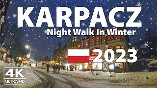 Karpacz in Winter Poland Night Walking Tour ❄️ 4K Ultra HD – With Captions [upl. by Sisenej]