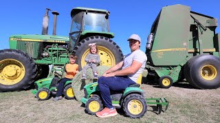 Playing with kids tractors and real tractors on the farm compilation  Tractors for kids [upl. by Weasner]