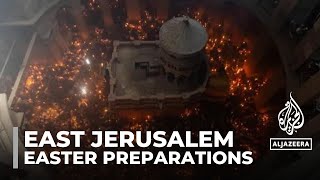 Orthodox Christian worshippers are preparing to mark Easter in occupied east Jerusalem [upl. by Pembrook]