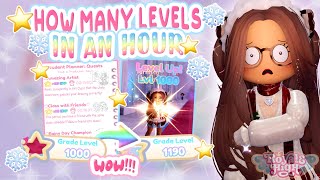 HOW MANY LEVELS CAN YOU GET 😱IN AN HOUR✨  Royale High Glitterfrost [upl. by Dyolf]