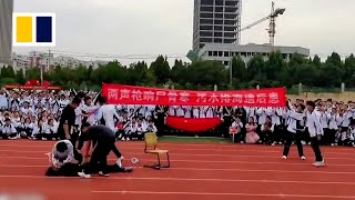 Chinese pupils reenact assassination of Japans Shinzo Abe [upl. by Esirec276]