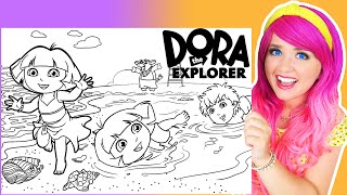 Coloring Dora The Explorer amp Diego Swimming at the Beach GIANT Coloring Pages  Crayola Crayons [upl. by Bekha645]