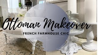 DIY OTTOMAN MAKEOVER  FARMHOUSE CHIC DECOR  HOW TO DISTRESS FURNITURE THE EASY WAY  MONICA ROSE [upl. by Barcroft]