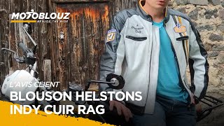 Test du blouson HELSTONS INDY CUIR RAG par Thomas Client Motoblouz [upl. by Ahsirtap]