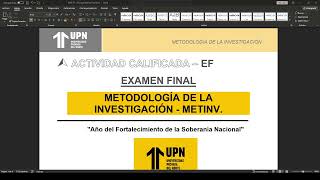 EXAMEN FINAL UPN  METODOLOGÍA DE LA INVESTIGACIÓN quotArtículo de Revisiónquot Desarrollado 923814524 [upl. by Onateyac]