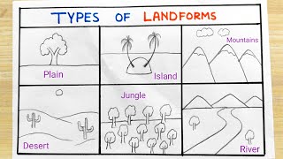 How to sketch Different type of Landform  Landforms type on earth  Landforms type school project [upl. by Trumaine722]