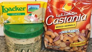 Alkanater Halva Sesame Candy with Pistachio Castania Mixed Kernels amp Loacker Lemon Wafer Review [upl. by Mellicent116]