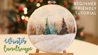 How To Needle Felt Magical Winter Landscape ❄️ Needle Felting 2D Picture 🌲Tutorial For Beginners [upl. by Sturges]