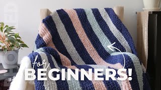 EASY Knit Blanket for Complete BEGINNERS [upl. by Ruenhs]