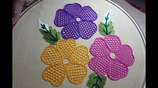 Hand Embroidery Designs  Net stitch design for cushion cover  Stitch and Flower157 [upl. by Aimahs892]