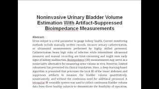 Noninvasive Urinary Bladder Volume Estimation With Artifact Suppressed Bioimpedance Measurements [upl. by Evets]