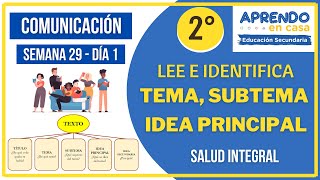 🟨LEE E IDENTIFICA EL TEMA SUBTEMA E IDEA PRINCIPAL  APRENDO EN CASA COMUNICACIÓN SEMANA 29 DÍA1 [upl. by Ayhtnic]