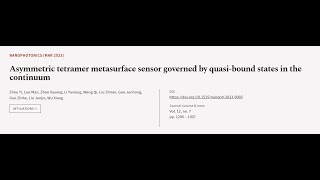 Asymmetric tetramer metasurface sensor governed by quasibound states in the continuum  RTCLTV [upl. by Nahaj]