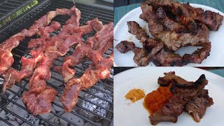 How to make Kapana  Namibian style grilled beef strips Namibische gegrillte Rindfleischstreifen [upl. by Aztiram77]