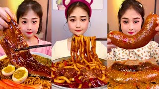 ASMR MUKBANG 먹방 Spicy Noodles and Fish Eel  Turkey noodles its too spicy  Veggie Noodle Sausages [upl. by Ilrebmyk]