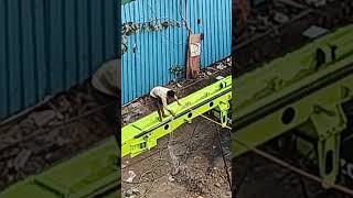 Worker cleaning drilling rig with water pipe drillingrig maintenance construction workers [upl. by Landis]