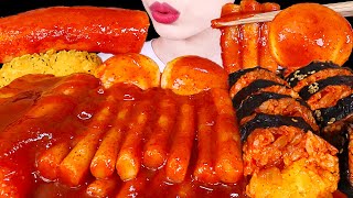 ASMR SPICY TTEOKBOKKI CHEESE BALL CORN DOG GIMBAP BOILED EGG 신전 떡볶이 치즈볼 핫도그 김밥 계란먹방｜MUKBANG｜ [upl. by Dallman]