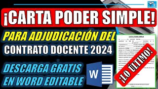 ¡LO ÚLTIMO CARTA PODER SIMPLE PARA CONTRATO DOCENTE 2024 EDITABLE EN WORD DESCARGA GRATUITA [upl. by Amisoc955]