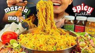 EATING INDIAN MAGGI MASALA WITH SPICY PICKLES  MAGGI NOODLES EATING CHALLENGE  EATING BIG BITES [upl. by Whitney]