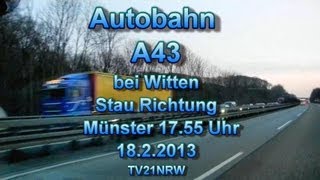 A43 Stau Richtung Münster Autobahn bei Witten 1755 Uhr 1822013 TVAlpino21NRW [upl. by Adnalahs]