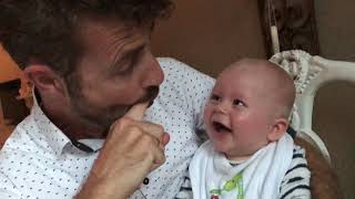 Baby laughing hysterical while dad pops his mouth [upl. by Emogene913]