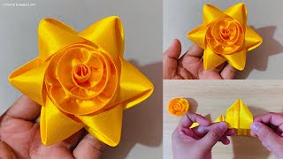 DIY Ribbon FlowerHow to Make Ribbon RosesAmazing Ribbon Flower TrickEasy Making with Needle [upl. by Millisent]