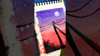 Easy watercolor painting tutorial  moonlight scenery  painting tutorial shorts [upl. by Holmes]