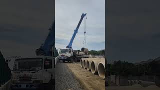 Mobile crane lift concrete pipe to install drainage system [upl. by Ryann461]