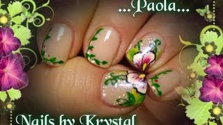 One Stroke floral Nail Art Tutorial  By Krystal [upl. by Ayocal]