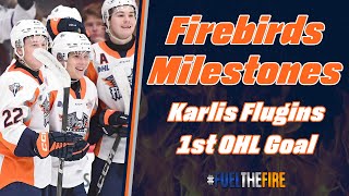 Firebirds Milestones  Karlis Flugins 1st Career OHL Goal [upl. by Sekofski]