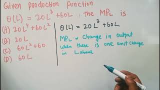 finding marginal product of labour from production function [upl. by Arotal]