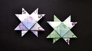 Euro Origami Achtzackiger STERN Geldgeschenk GELD FALTEN  Geschenk  Money STAR  Tutorial [upl. by Fruma]