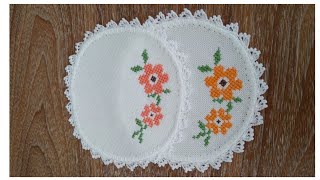 Beautiful Simple and Easy Cross Stitch Embroidery for beginners  Cross Stitched Napkins [upl. by Arsi]