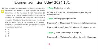 EXAMEN ADMISIÓN UDEA 2024 JORNADA 1 PARTICULARIZACIÓN TIEMPOS SIMULTANEOS [upl. by Ynnor352]