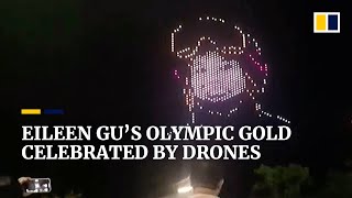 Eileen Gu’s Olympic gold celebrated by hundreds of drones in China [upl. by Yanel]