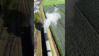 stoomtrein wognum nibbixwoud treinen hoorn medemblik drone treinstation stoomlocomotief [upl. by Beach]